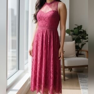 Foxiedox Lace Midi Dress in Pink NWT